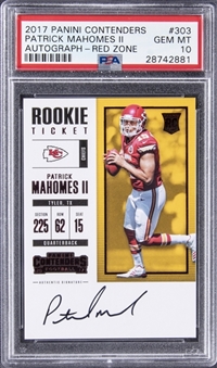 2017 Panini Contenders Red Zone Autograph #303 Patrick Mahomes II Signed Rookie Card - PSA GEM MT 10